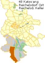 Katzwang mit Reichelsdorfer Keller in  der Außenstadt Süd Nürberg, Lage der Stadtteile im Stadtplan