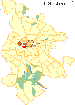 Gostenhof in der Stadtmitte  Nürnbergs, Lage der Stadtteile im Stadtplan