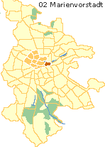 Marienvorstadt, in der Stadtmitte Nürnbergs, Lage des Stadtteils im Stadtplan