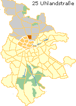 UhlandStraße in Nordstadt Nürnbergs, Lage der Stadtteile im Stadtplan