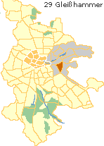 Gleißhammer in der Oststadt von Nürnberg, Lage des Stadtteils im Stadtplan