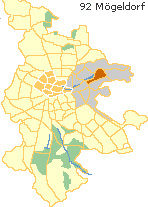 Mögeldorf in der Oststadt von Nürnberg,  Lage der Stadtteile im Stadtplan