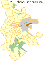 SchmausenbuckStraße - Wohngebiet in der Oststadt Nürnbergs, Lage des Stadtteils im Stadtplan