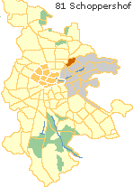 Schoppershof in der Oststadt Nürnbergs, Lage des Stadtteils im Stadtplan