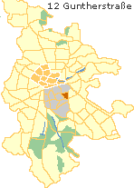 Nibelungenviertel um Guntherstraße in der Südstadt Nürnbergs, Lage der Stadtteile im Stadtplan