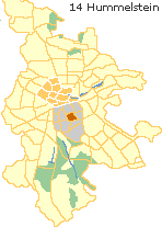 Hummelstein in der Südstadt Nürnbergs, Lage der Stadtteile im Stadtplan