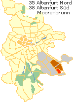 Altenfurt und Moorenbrunn in Südoststadt Nürnbergs; Lage im Stadtplan